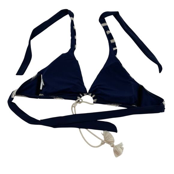 Robin Piconne Abi Stripe Indigo Halter Tassels Bikini Set Coastal Boho Size S - Picture 8 of 14